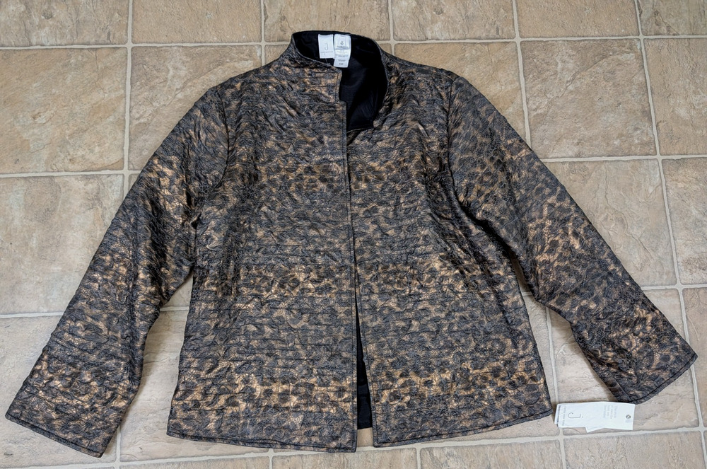 J Jones New York sz M Reversible Open front Blazer Jacket crinkly material 3720